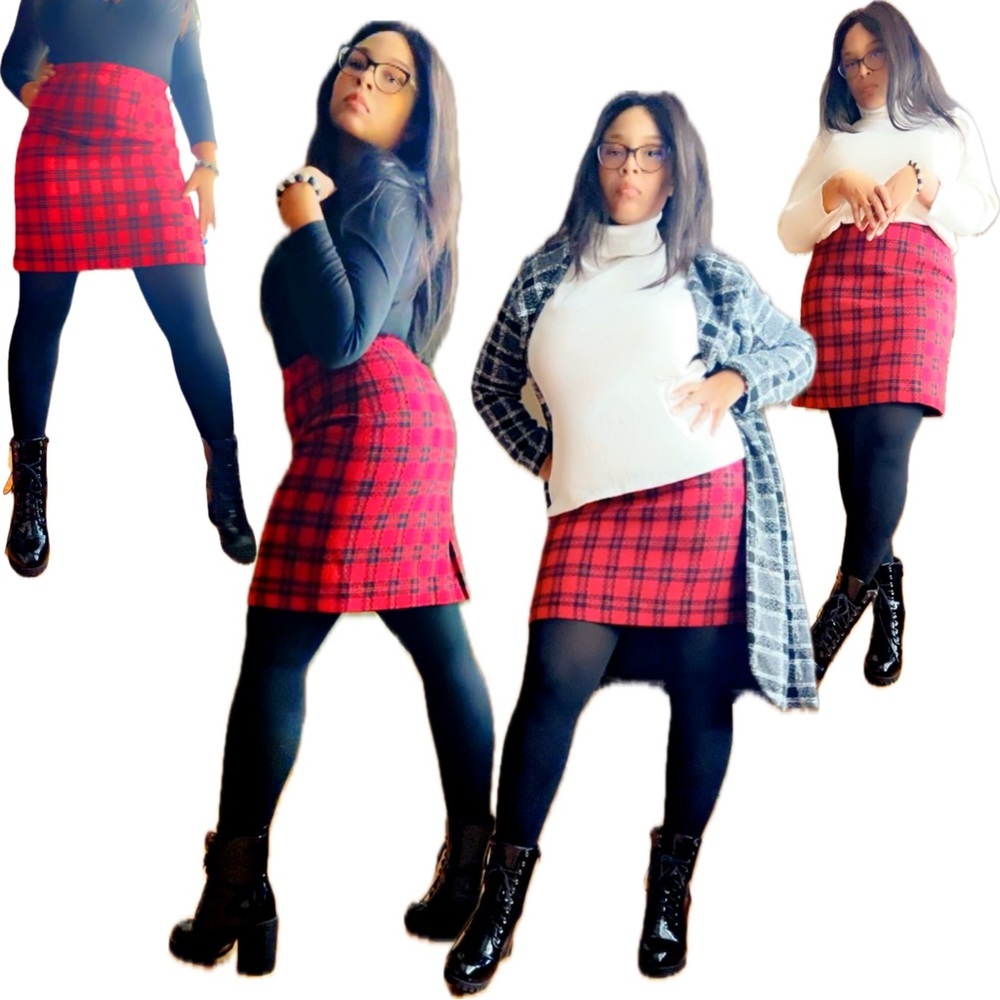 Vintage Amanda Smith Plaid Wool Knee Length Skirt Red Sz 12